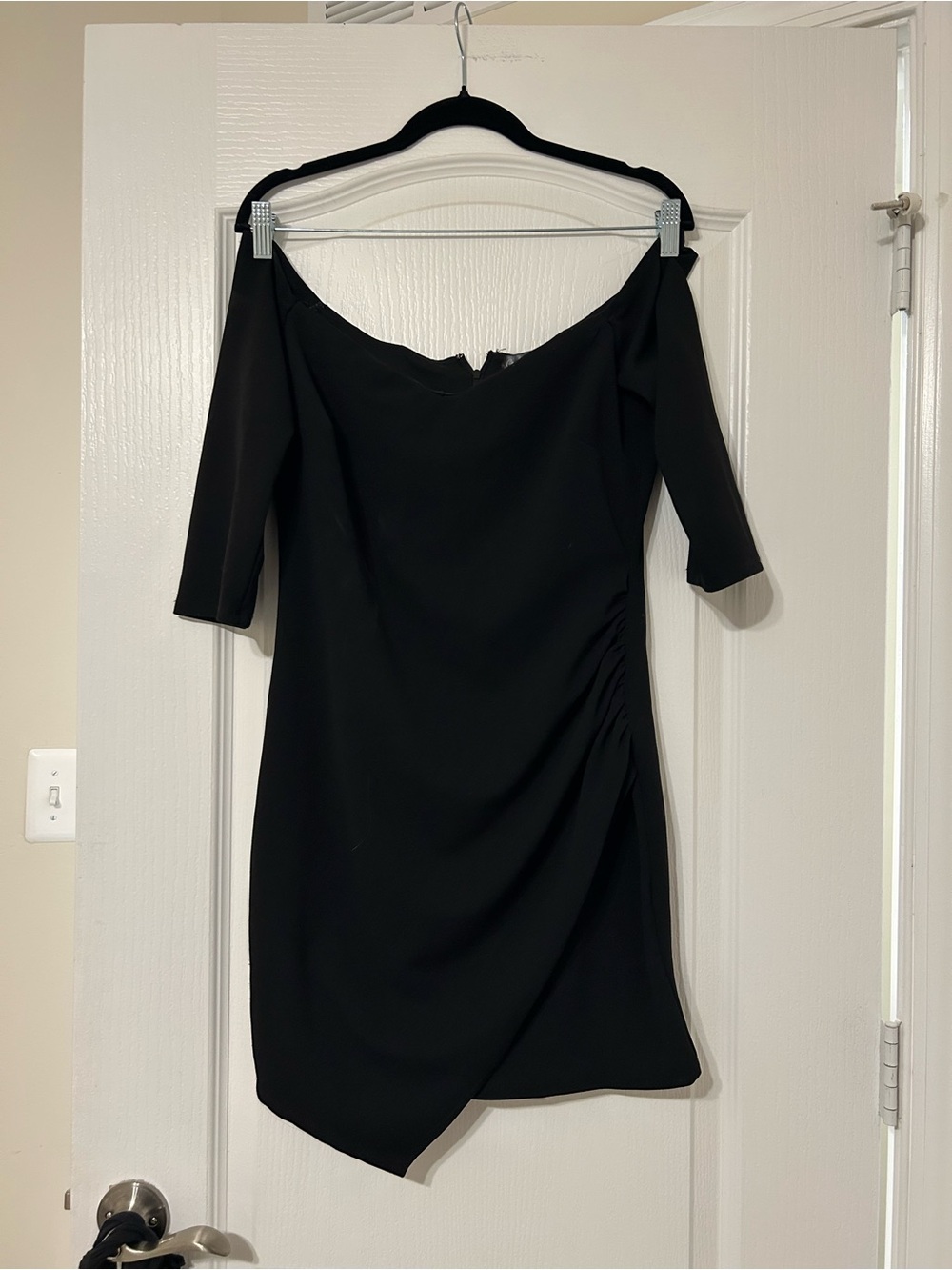 Crystal Doll Black One-Shoulder Ruched Sheath Dress